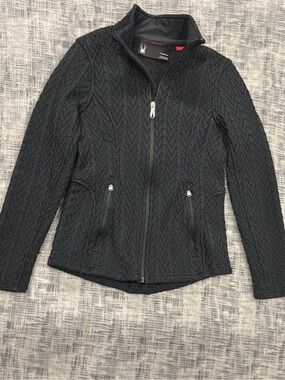 Spyder Women's Black Quilted Cable-Knit Full-Zip Up Sweater
